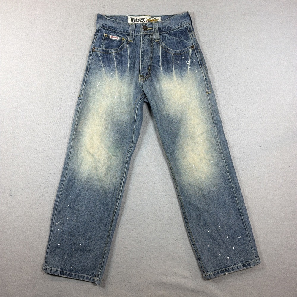 Avirex Jean Paint Splatter Whiskering Fading grunge Jean 30x30 (28x29) Wide Leg